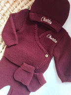 Tenue de naissance personnalisée 4 pièces en maille – Bébé 0-3 mois