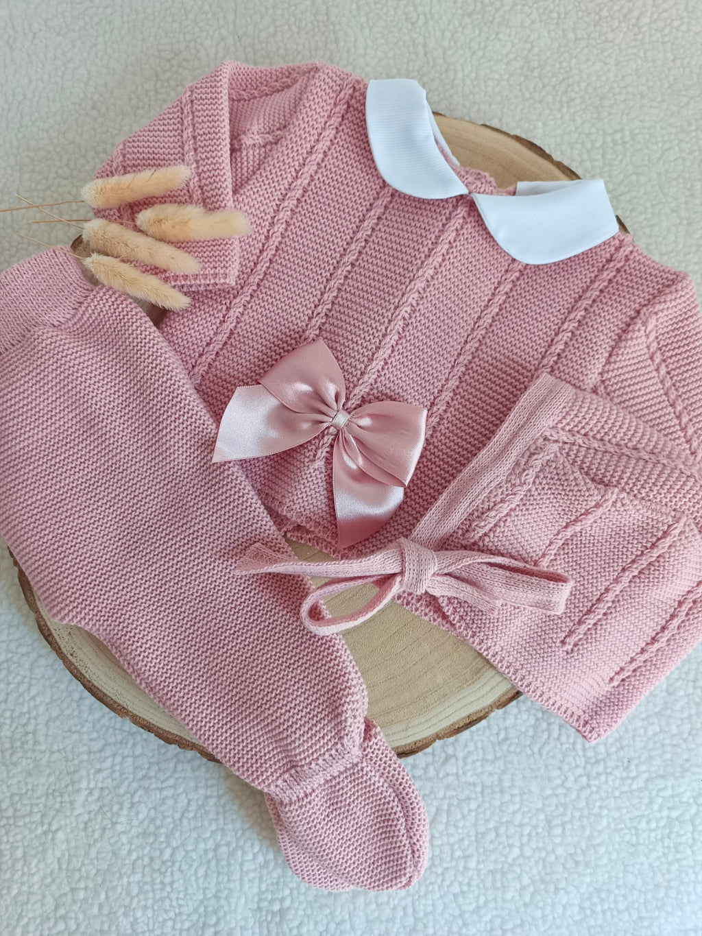Ensemble complet vieux rose avec noeud satiné vieux rose - plusieurs tailles - personnalisable -