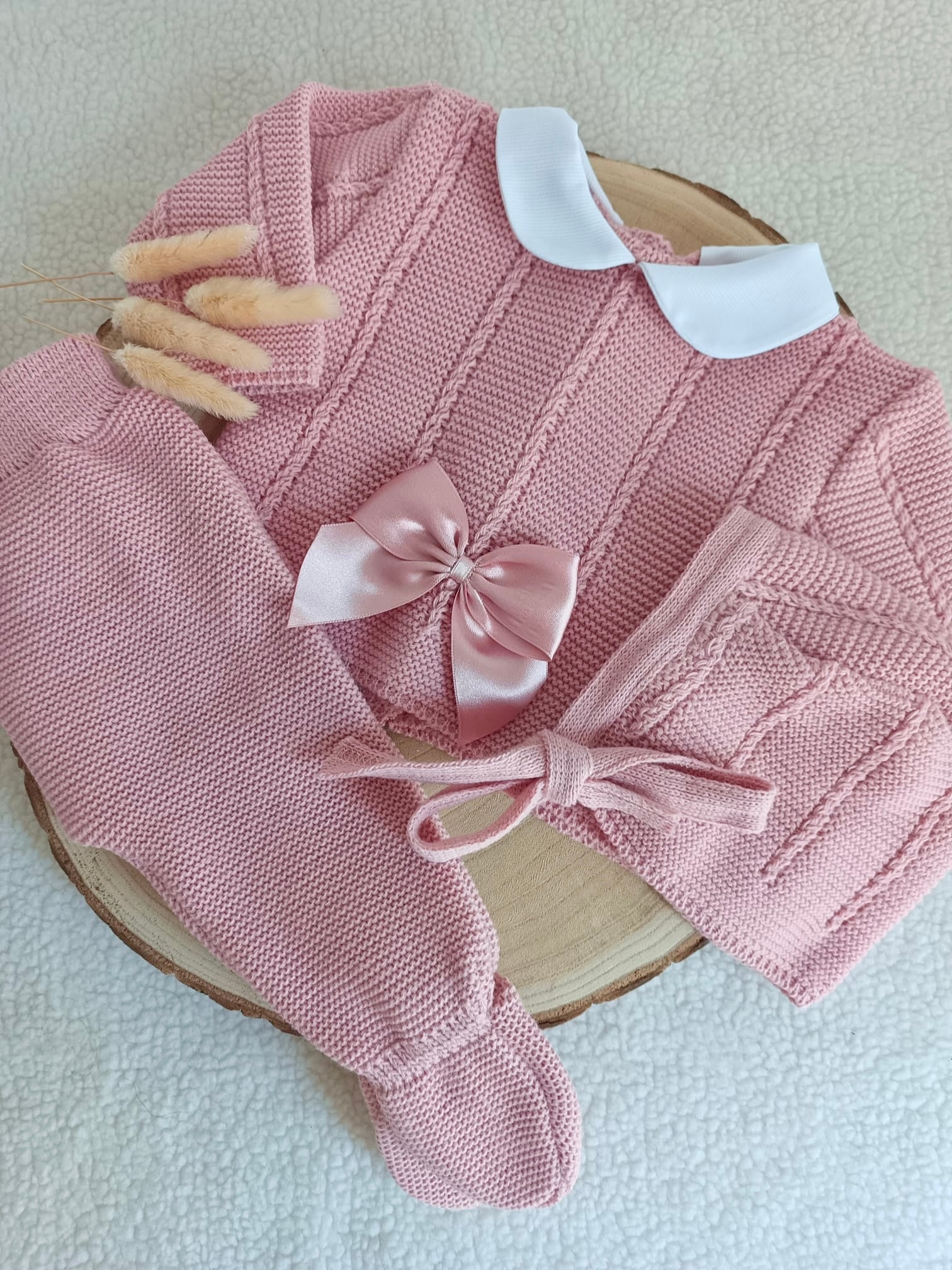 Ensemble complet vieux rose avec noeud satiné vieux rose - plusieurs tailles - personnalisable -
