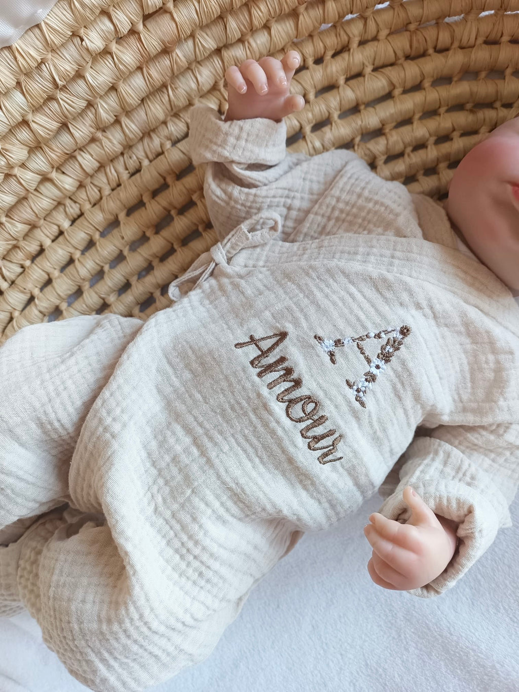 Pyjama cache cœur beige 100% coton