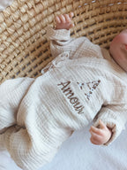 Pyjama cache cœur beige 100% coton