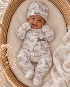 Pyjama naissance personnalisé bébé – 3 pièces en velours, Collection Safari