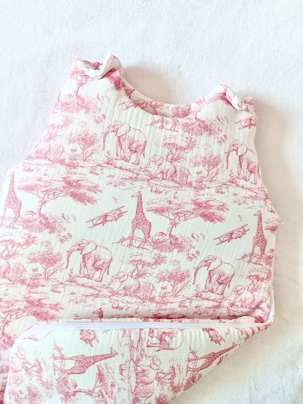 Gigoteuse molletonée en gaze de coton safari tons rose/fushia - personnalisable -