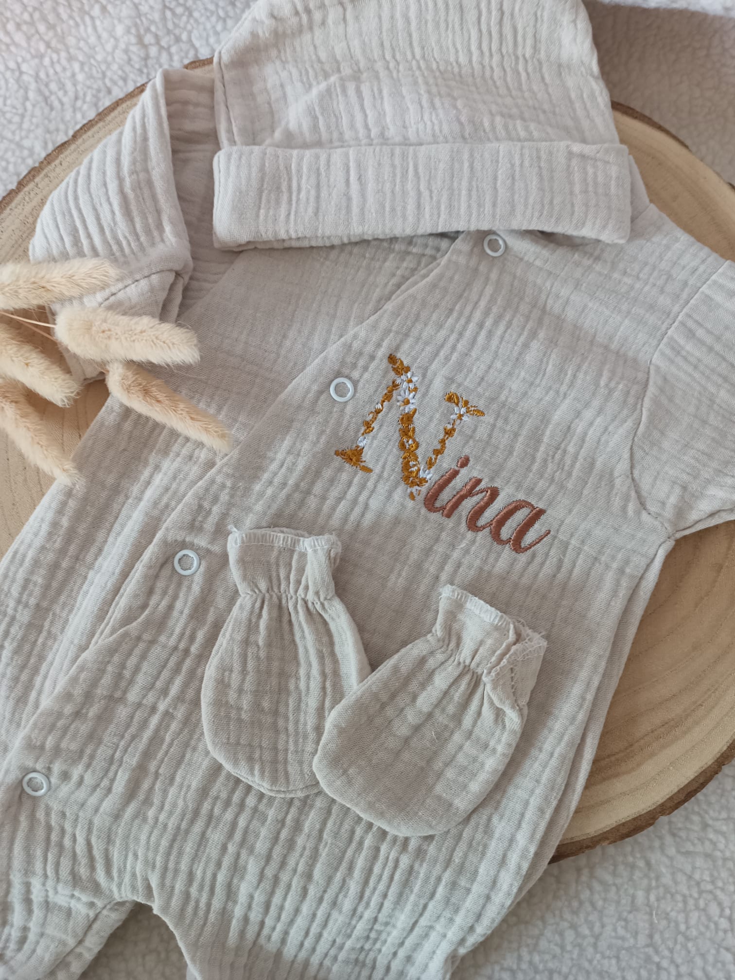 Dors bien gaze de coton beige, 3 pièces