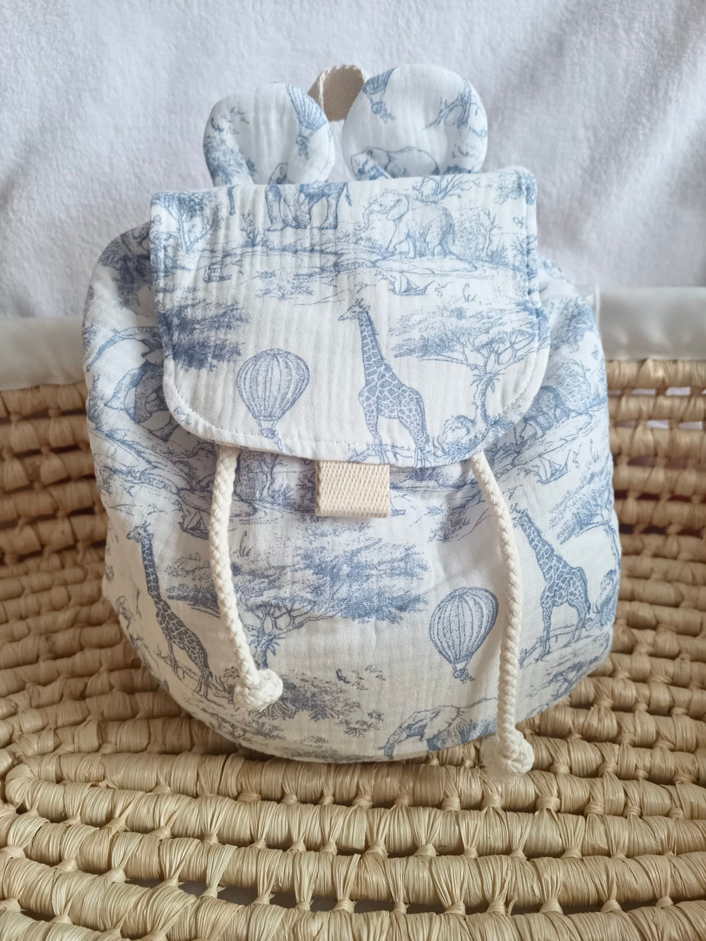 Sac à dos en gaze de coton safari tons bleuté - personnalisable -