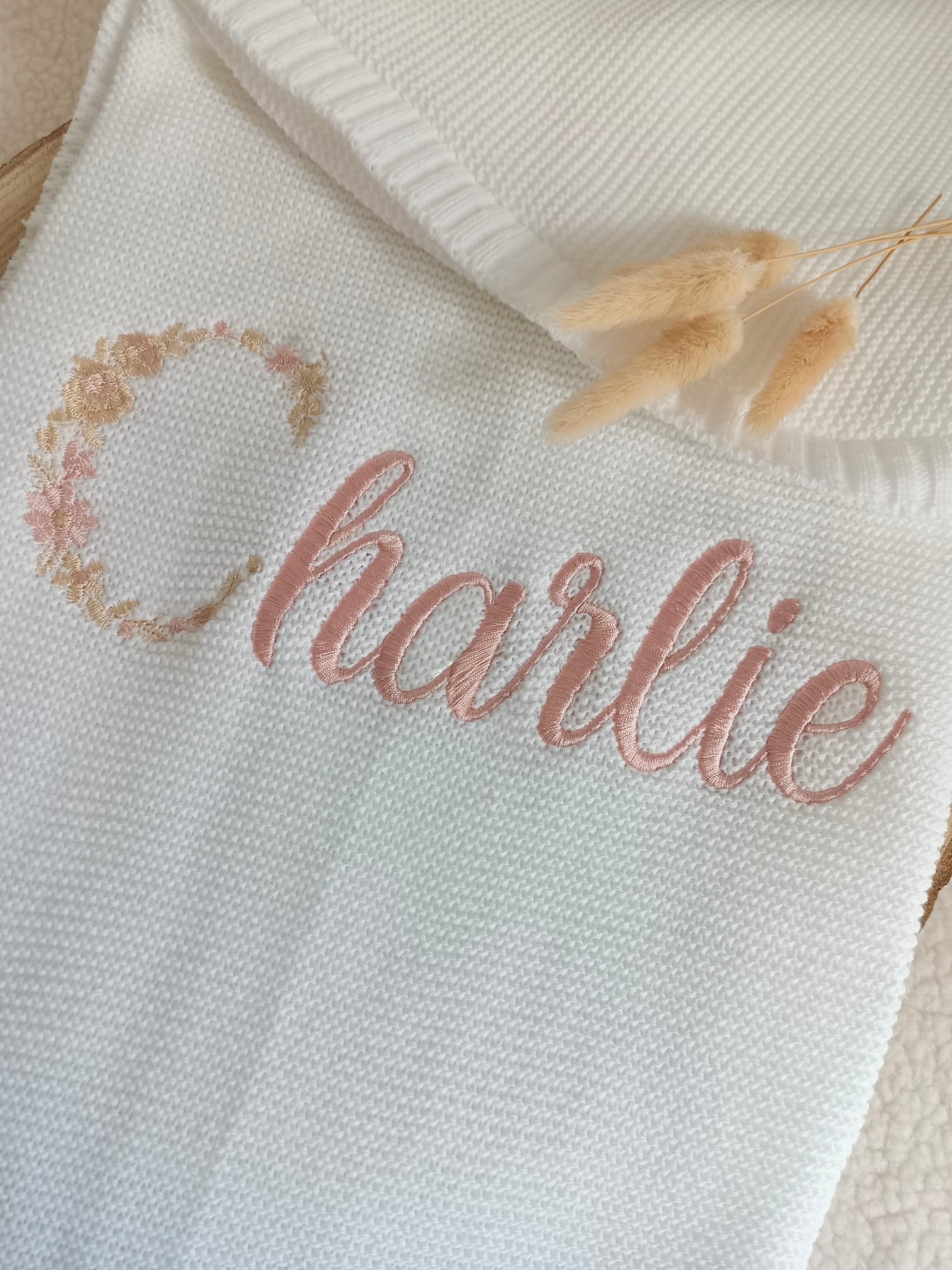 Couverture en maille blanc - personnalisable -
