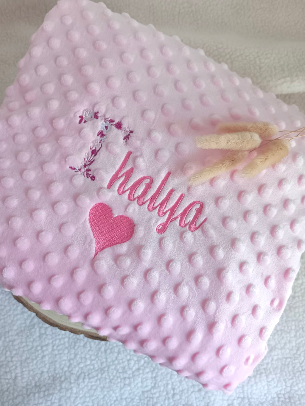 Couverture en minky rose - personnalisable -