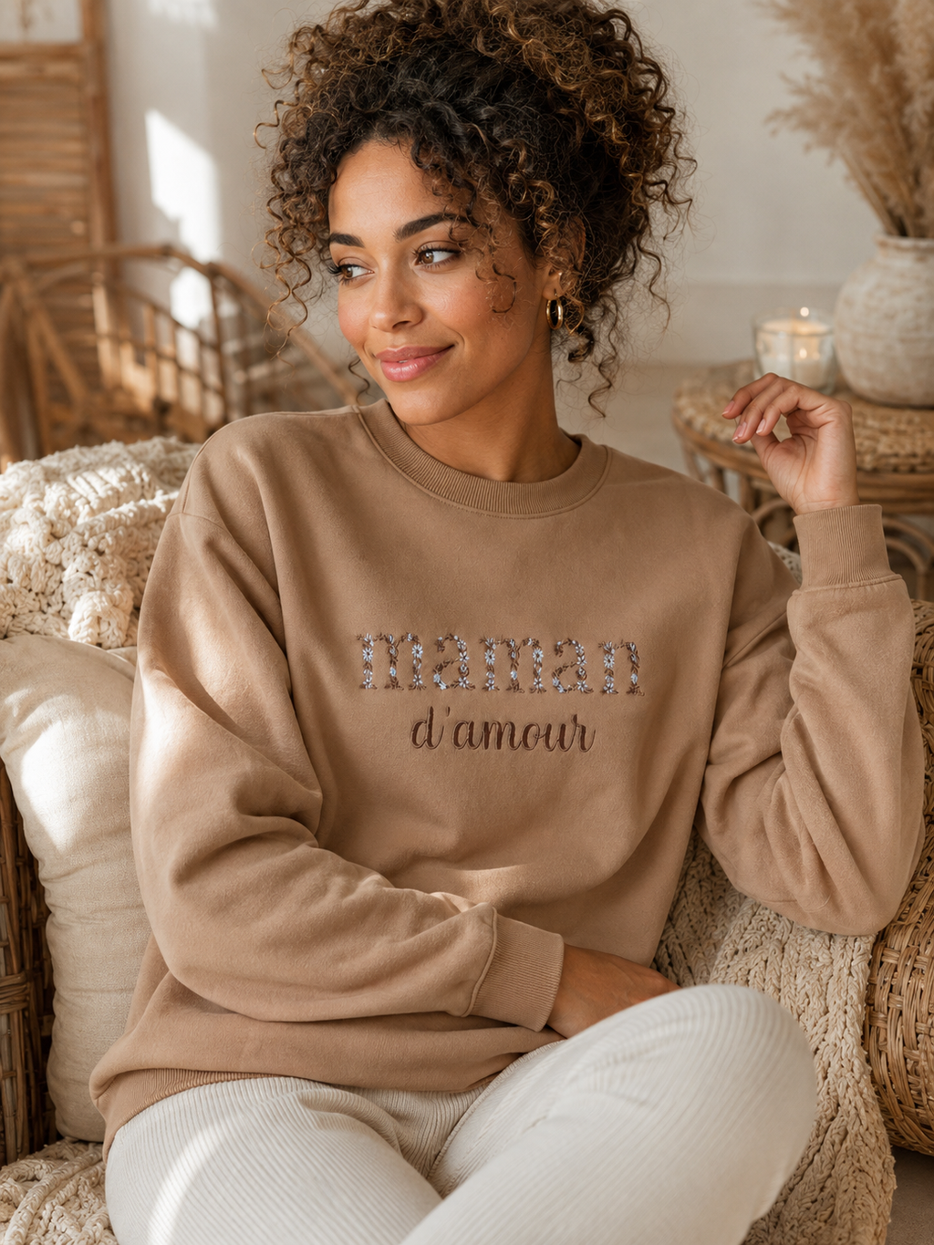 Pull Maman d'amour personnalisé - Broderie lettre fleuries