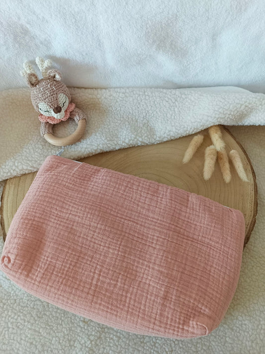 Trousse en gaze de coton terracotta - personnalisable -