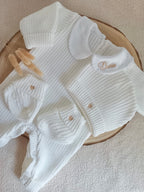 Combinaison maille blanc avec col blanc - 0/3 mois - personnalisable