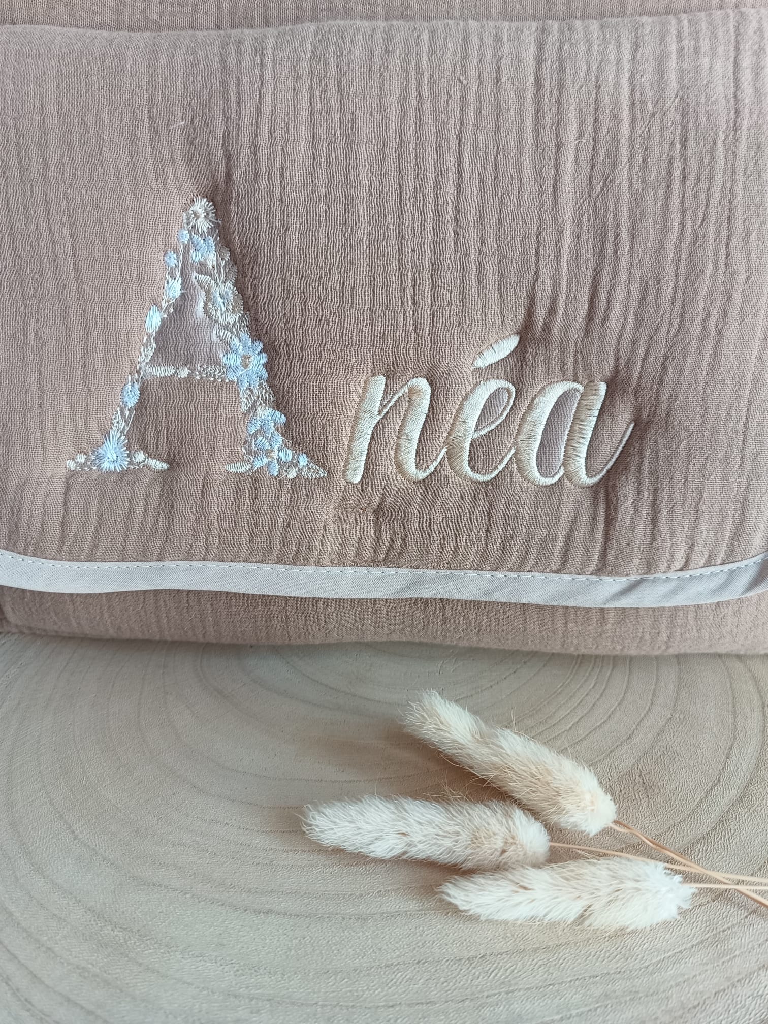 Sac à langer en gaze de coton marron - personnalisable -