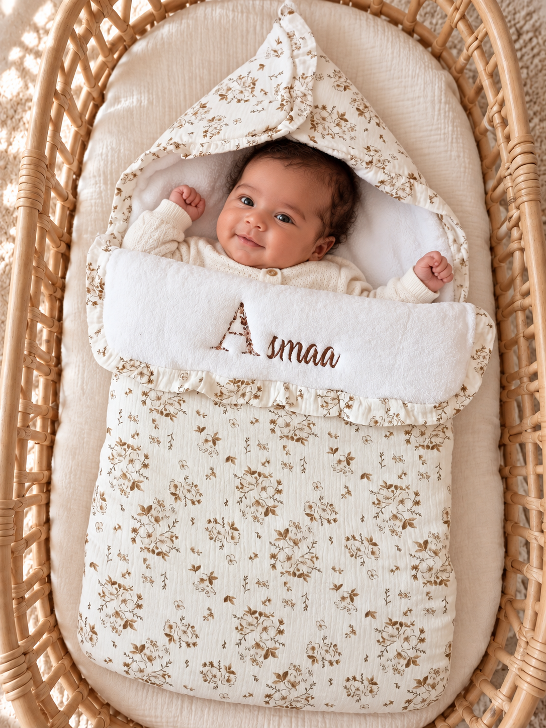 Nid d’ange personnalisé bébé – Fleurs de Coton