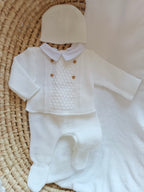 Ensemble complet naissance blanc avec détails boutons 0/3 mois