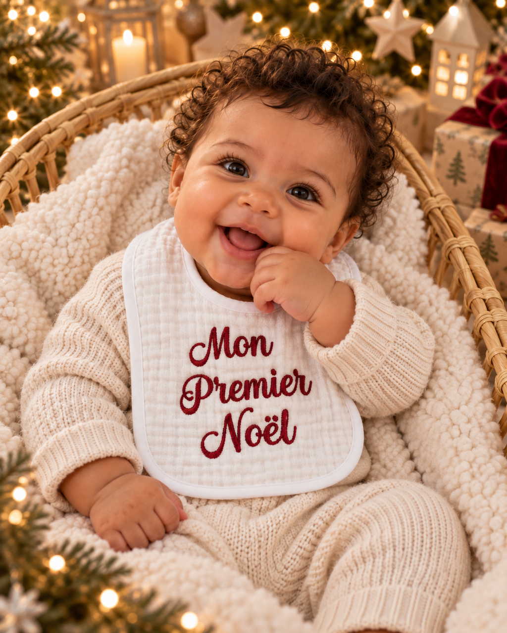 Bavoir bébé brodé – Mon premier Noël 2026
