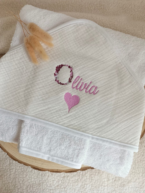 Cape de bain en gaze de coton blanc - personnalisable -