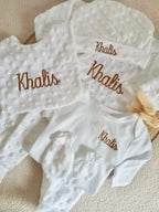Pyjama naissance personnalisé minky – ensemble 5 pièces bébé