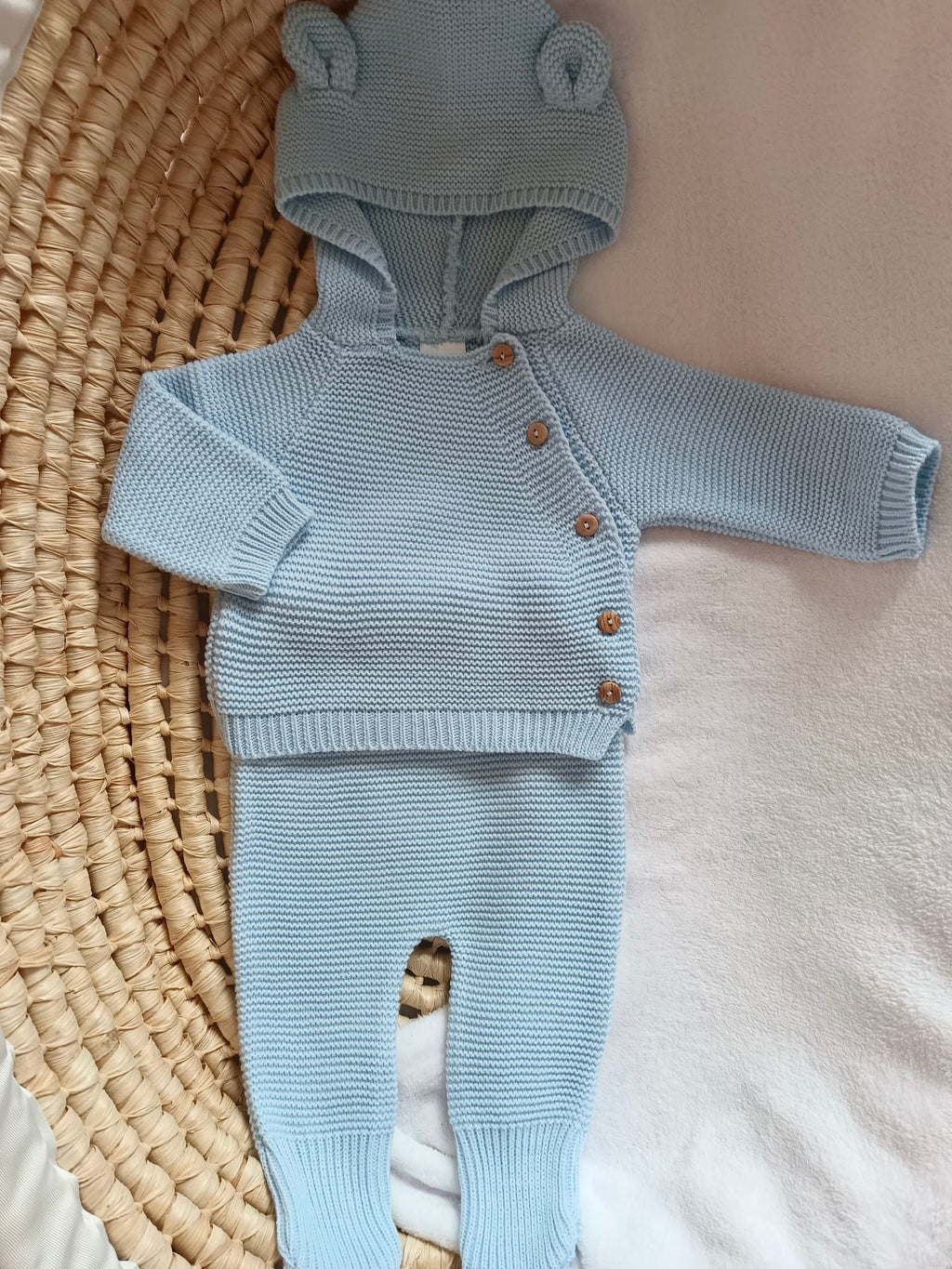 Tenue naissance bleu ciel 0/3 mois -  oreilles ours - personnalisable -