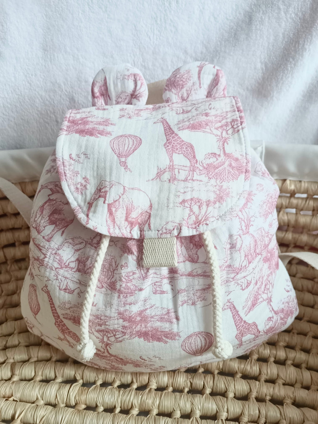 Sac à dos en gaze de coton safari tons rose/fushia- personnalisable -