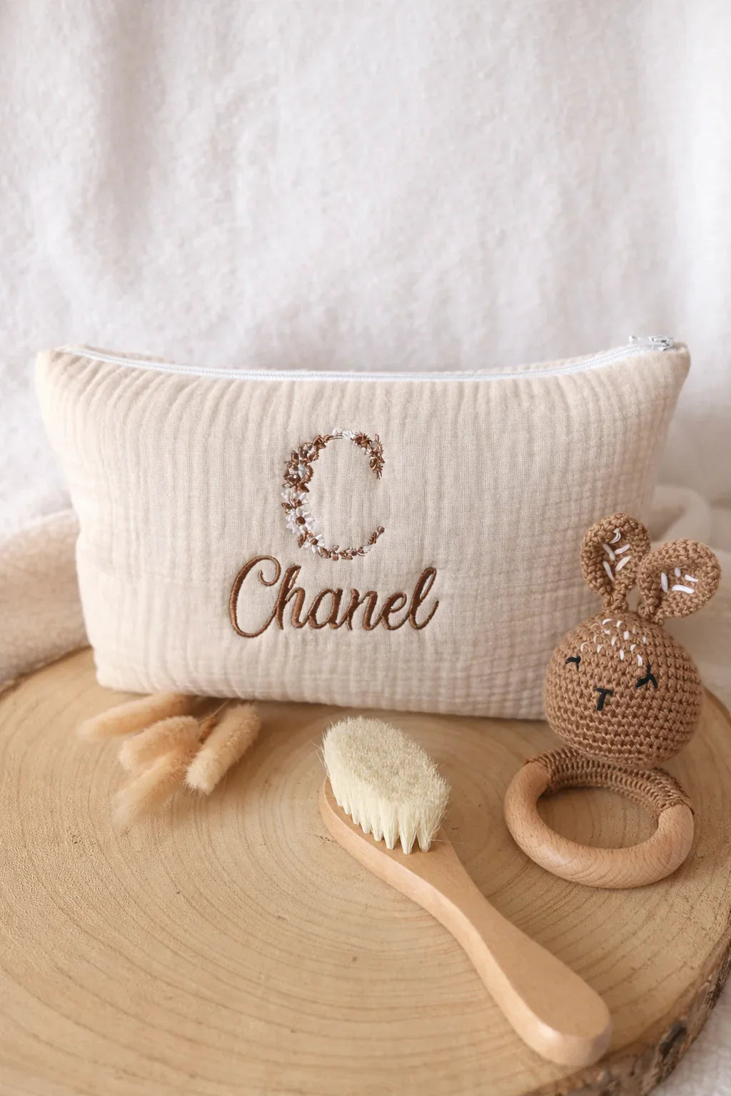 Trousse personnalisée bébé en gaze de coton