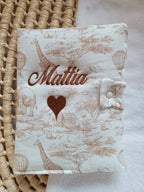 Protège carnet de santé en gaze de coton safari tons beige - personnalisable -