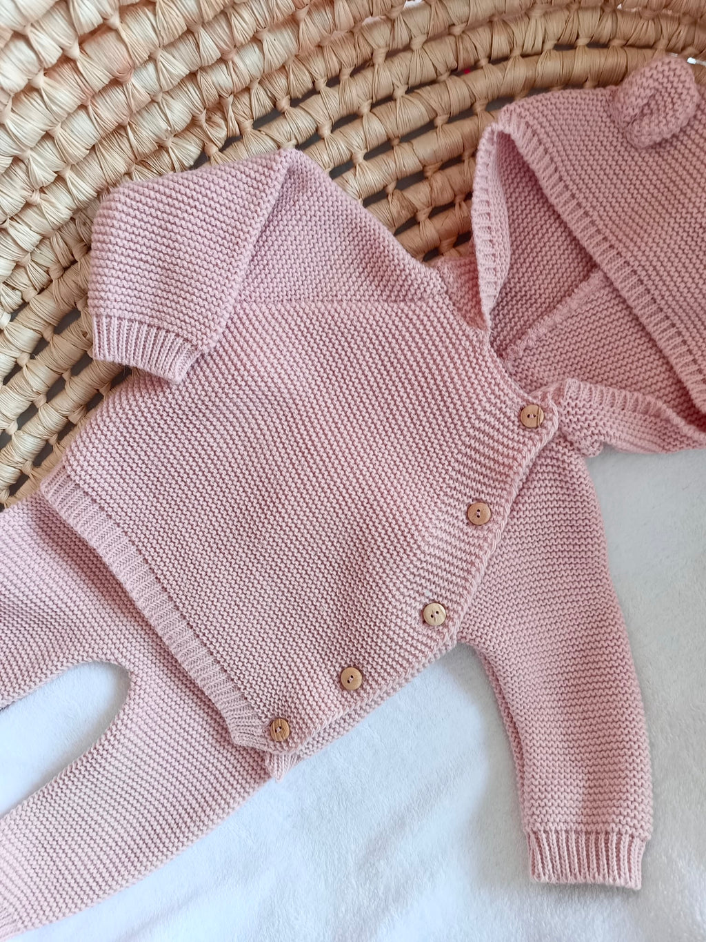 Tenue naissance vieux rose 0/3 mois -  oreilles ours - personnalisable -