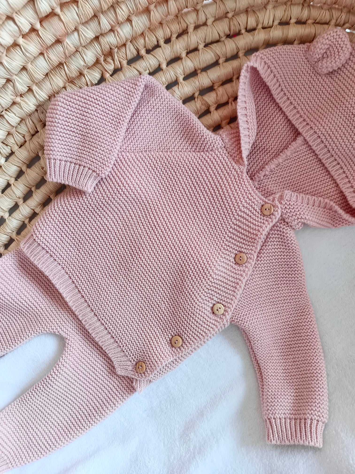 Tenue naissance vieux rose 0/3 mois -  oreilles ours - personnalisable -