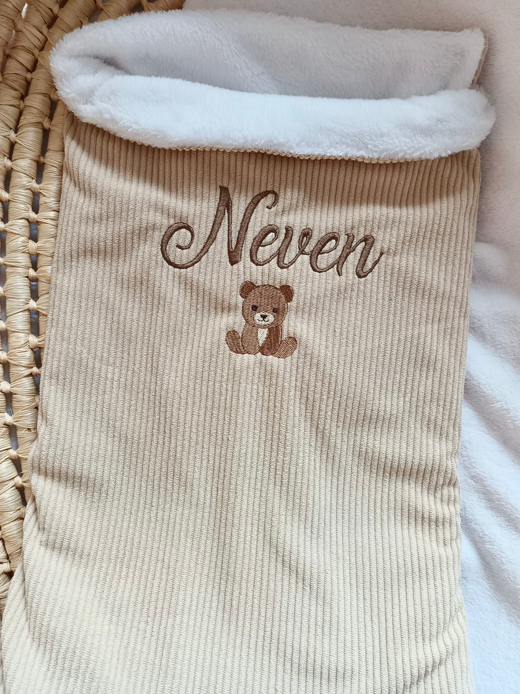 Couverture velours beige et polaire blanc - personnalisable -