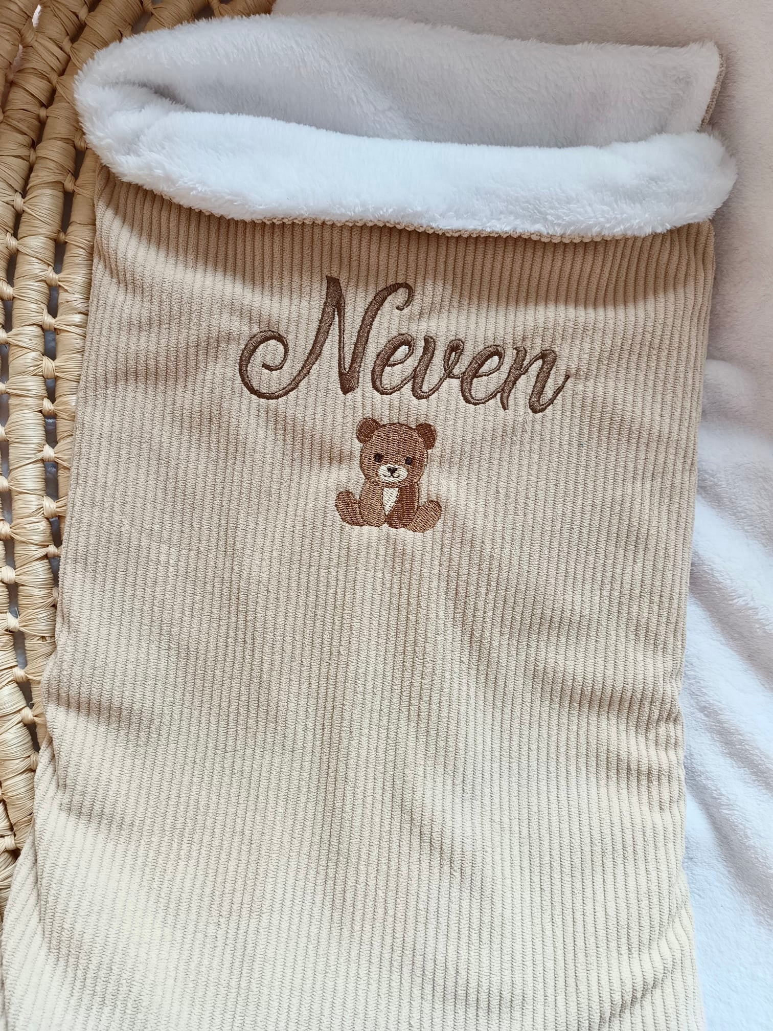 Couverture velours beige et polaire blanc - personnalisable -