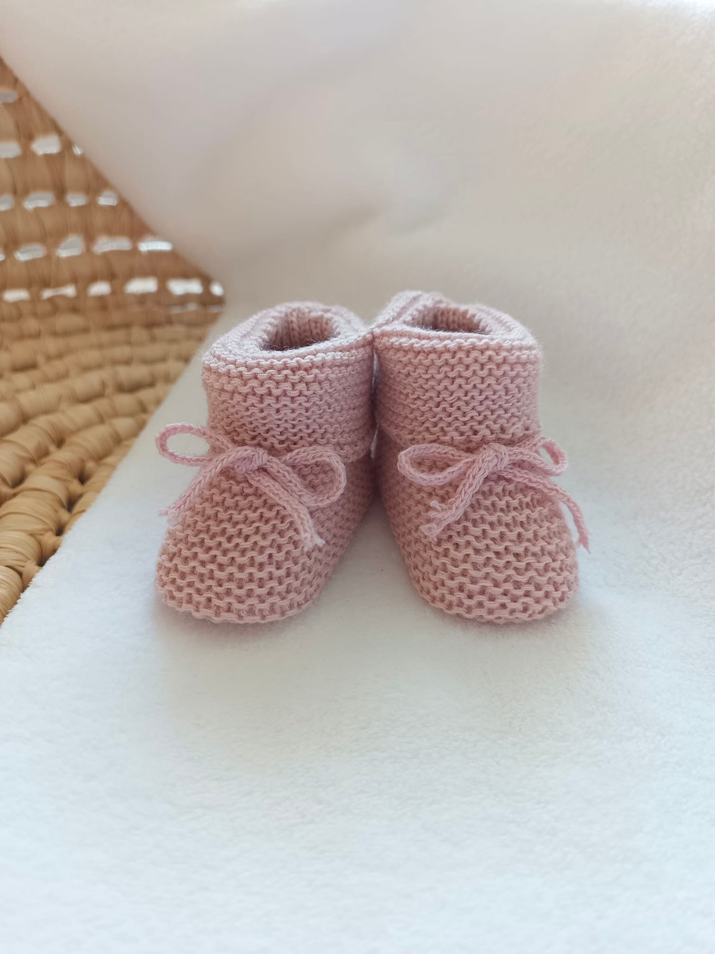 Chausson en maille vieux rose