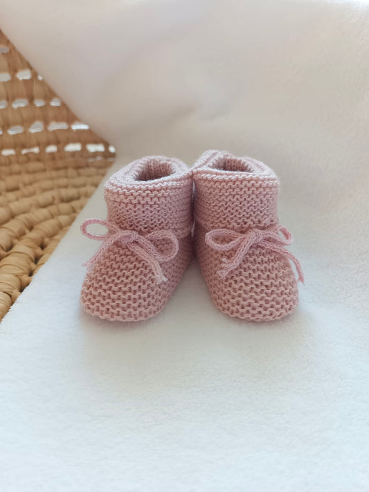 Chausson en maille vieux rose