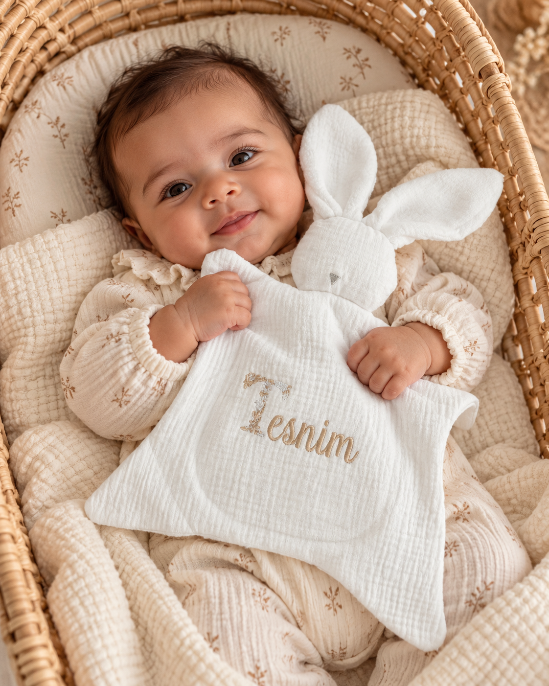 Doudou lapin personnalisé bébé en gaze de coton