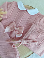Ensemble complet vieux rose avec noeud satiné vieux rose - plusieurs tailles - personnalisable -