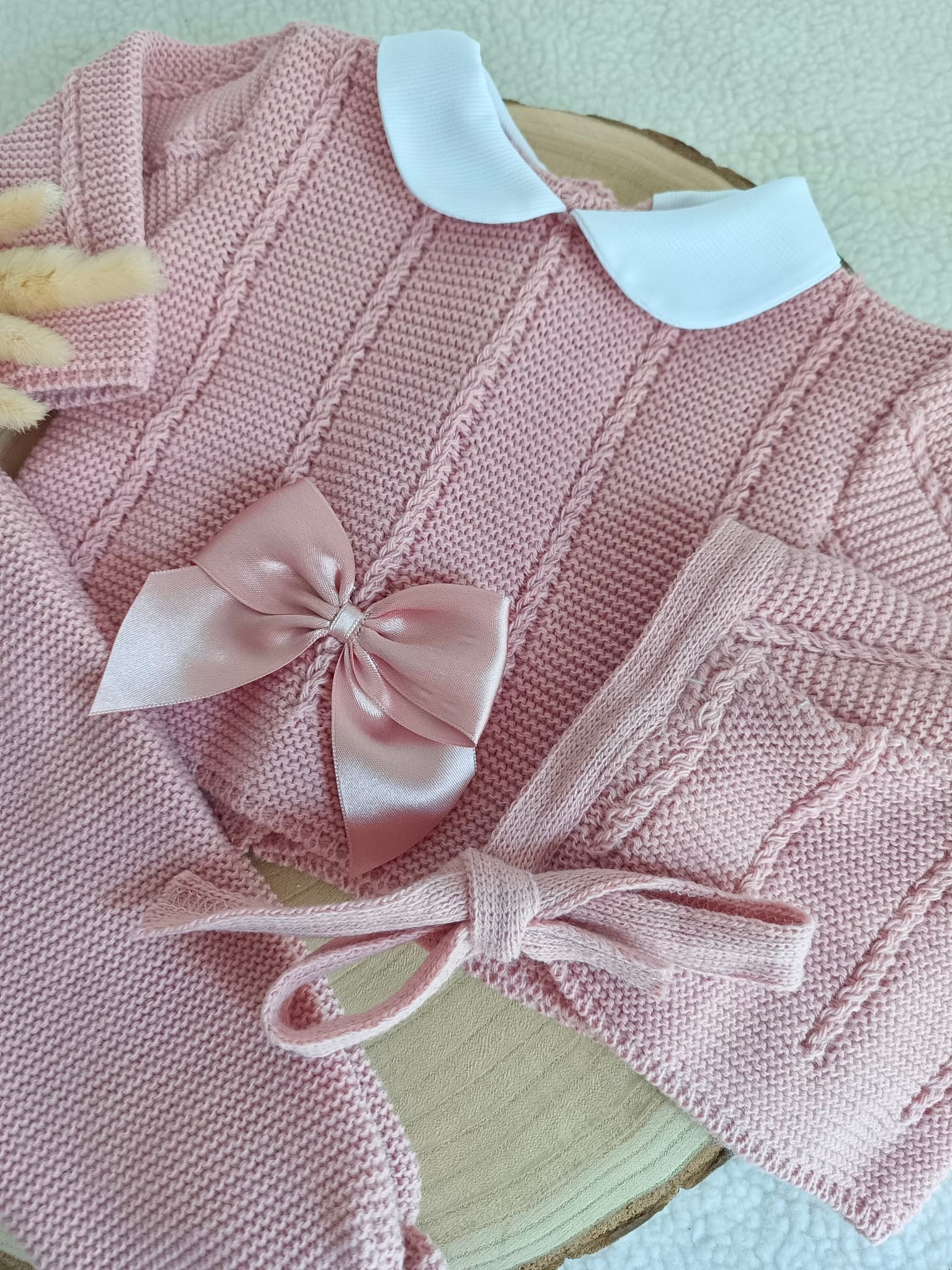 Ensemble complet vieux rose avec noeud satiné vieux rose - plusieurs tailles - personnalisable -