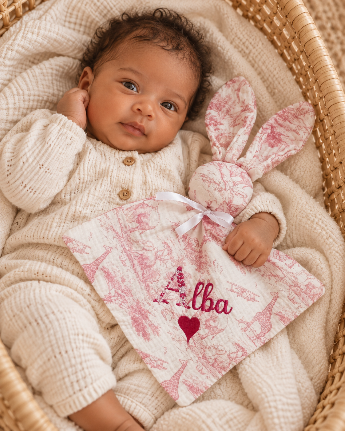 Doudou personnalisé bébé en gaze de coton – Collection Safari