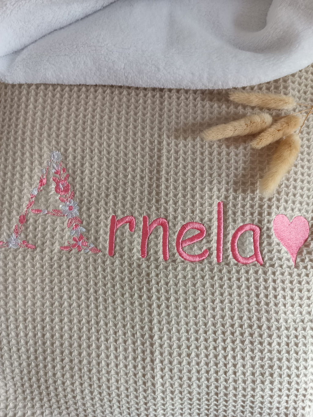 Couverture en nid d’abeille et polaire beige - personnalisable -
