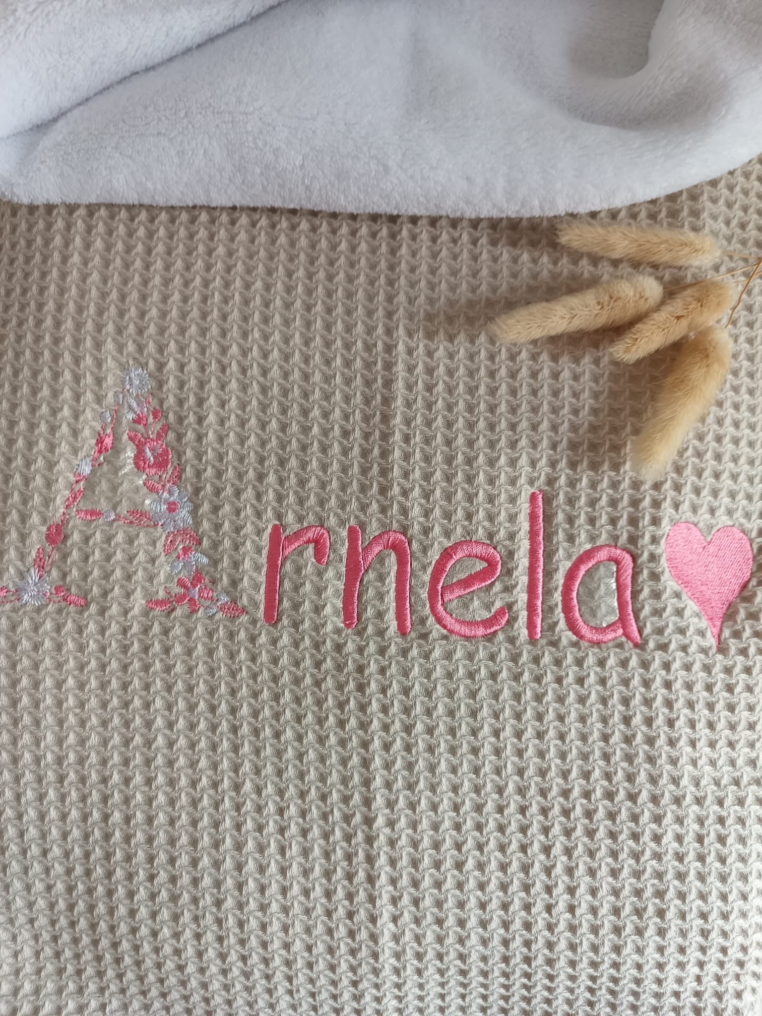Couverture en nid d’abeille et polaire beige - personnalisable -