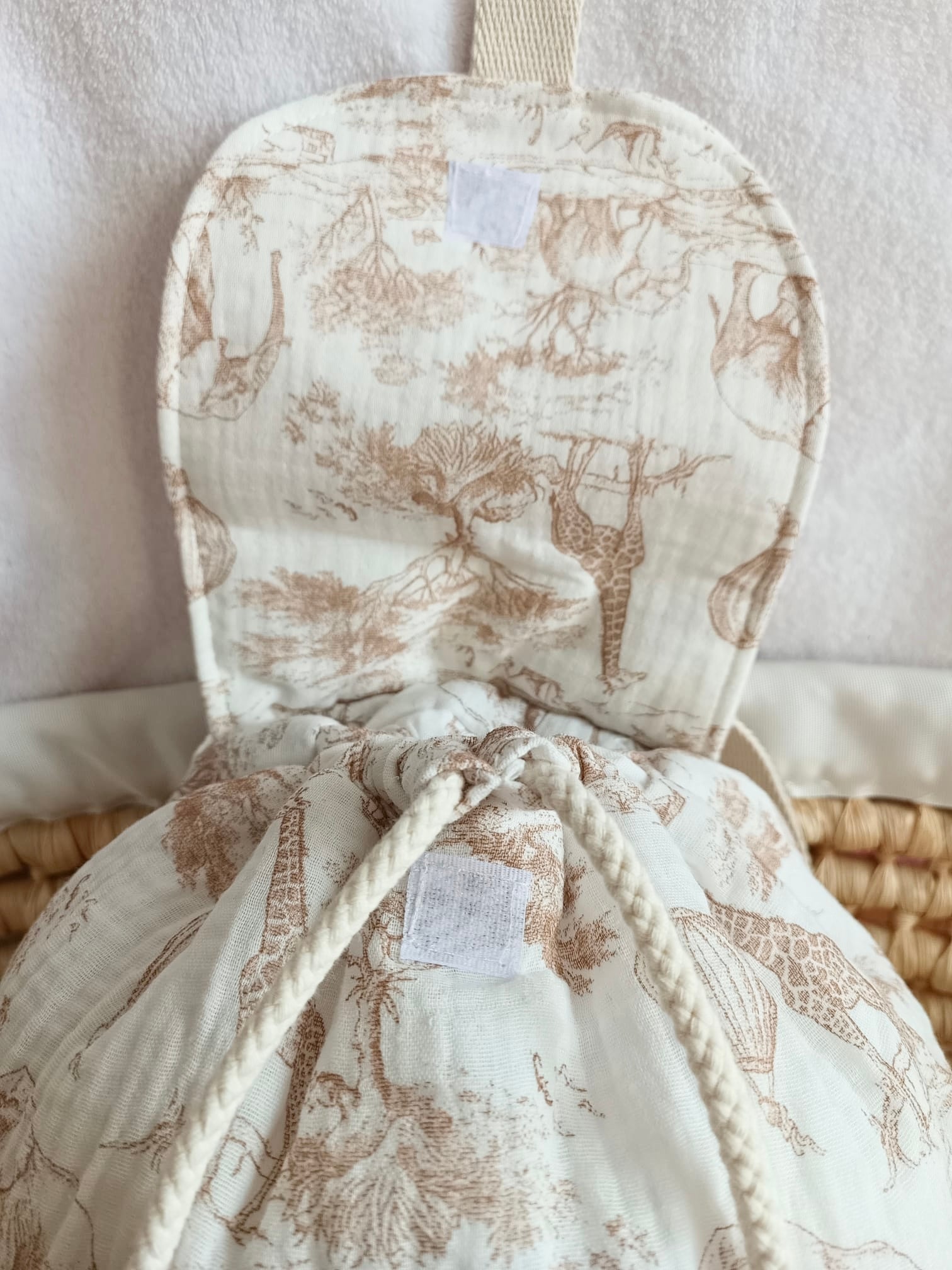 Sac à dos en gaze de coton safari tons beige- personnalisable -