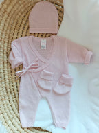 Combinaison rose 100% coton, 3 pièces, 0/3 mois - personnalisable -