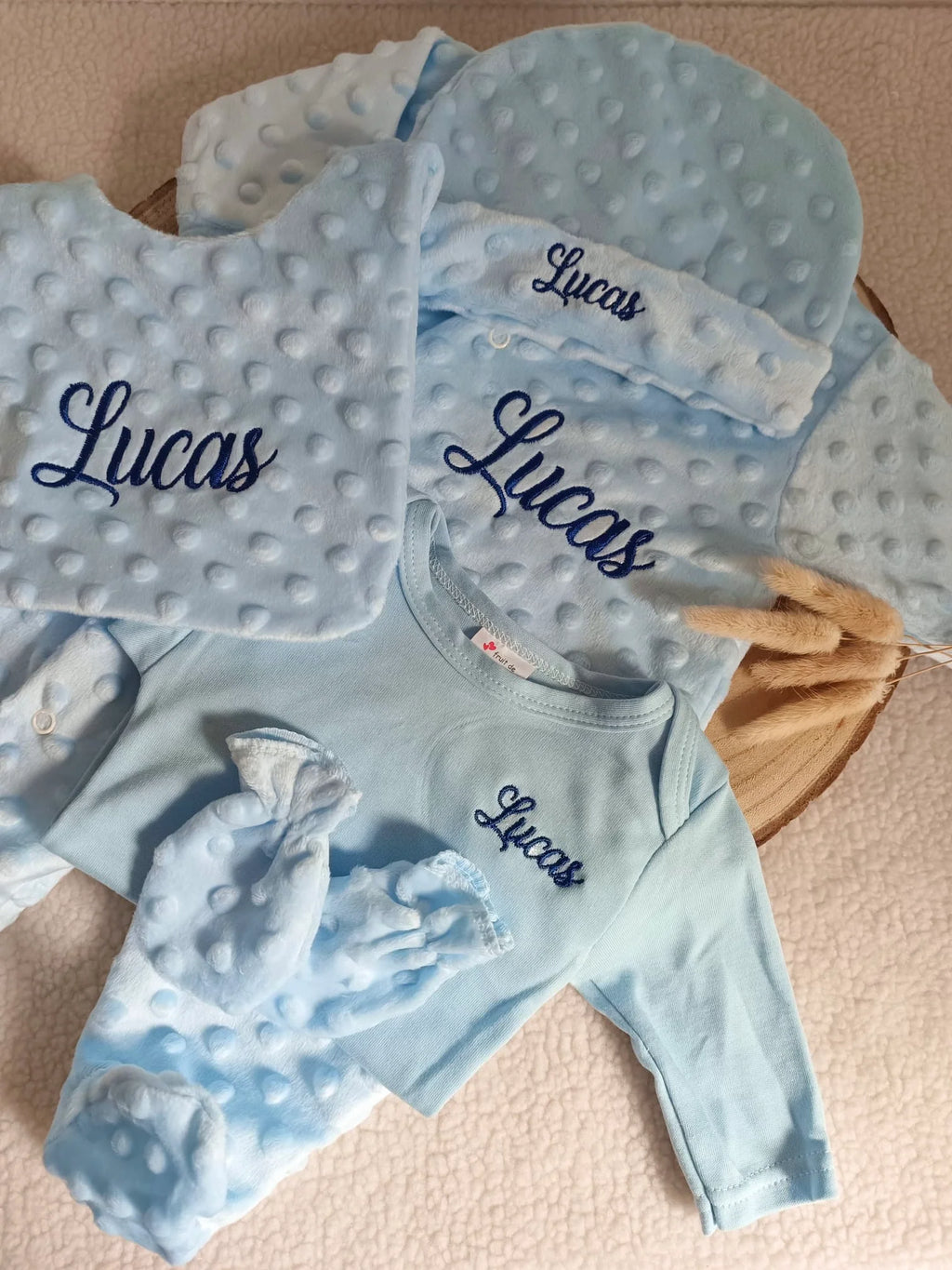 Pyjama naissance personnalisé minky – ensemble 5 pièces bébé