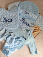 Pyjama naissance personnalisé minky – ensemble 5 pièces bébé