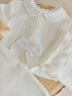 Ensemble complet blanc avec noeud satiné blanc - plusieurs tailles - personnalisable -
