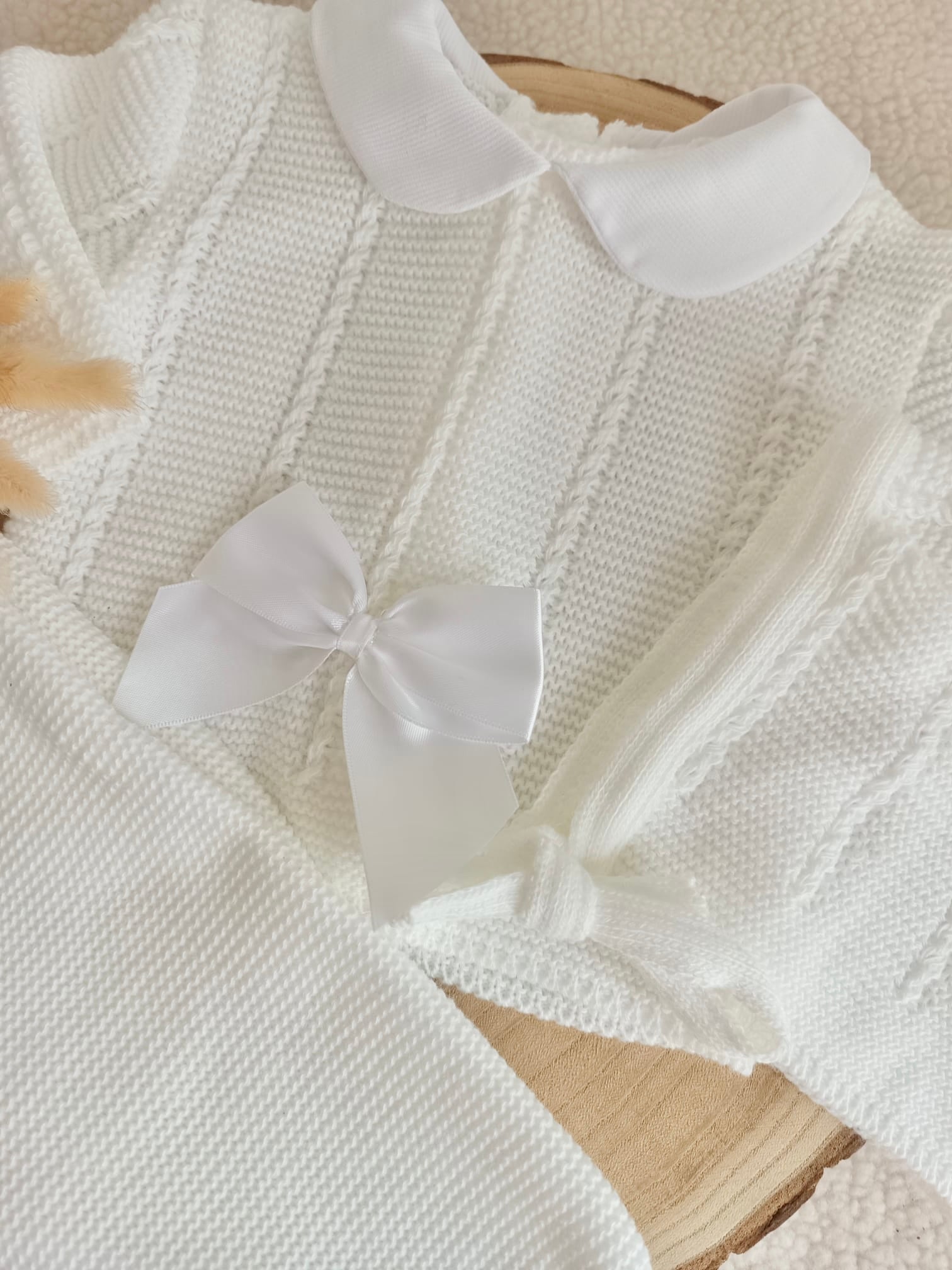 Ensemble complet blanc avec noeud satiné blanc - plusieurs tailles - personnalisable -
