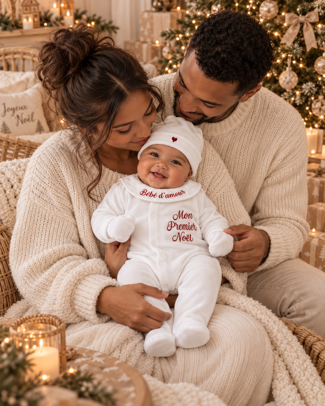 Ensemble bébé Mon Premier Noel brodé - 4 pièces en velours - 0/3 mois