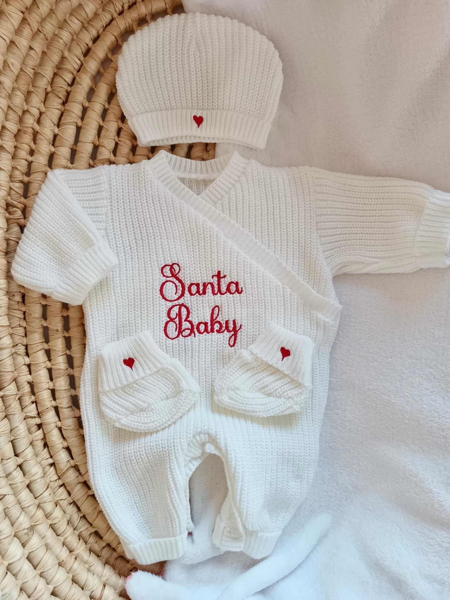 Combinaison maille NOËL, croisé, 0/3 mois, 3 pièces - personnalisable - PLUSIEURS COULEURS -