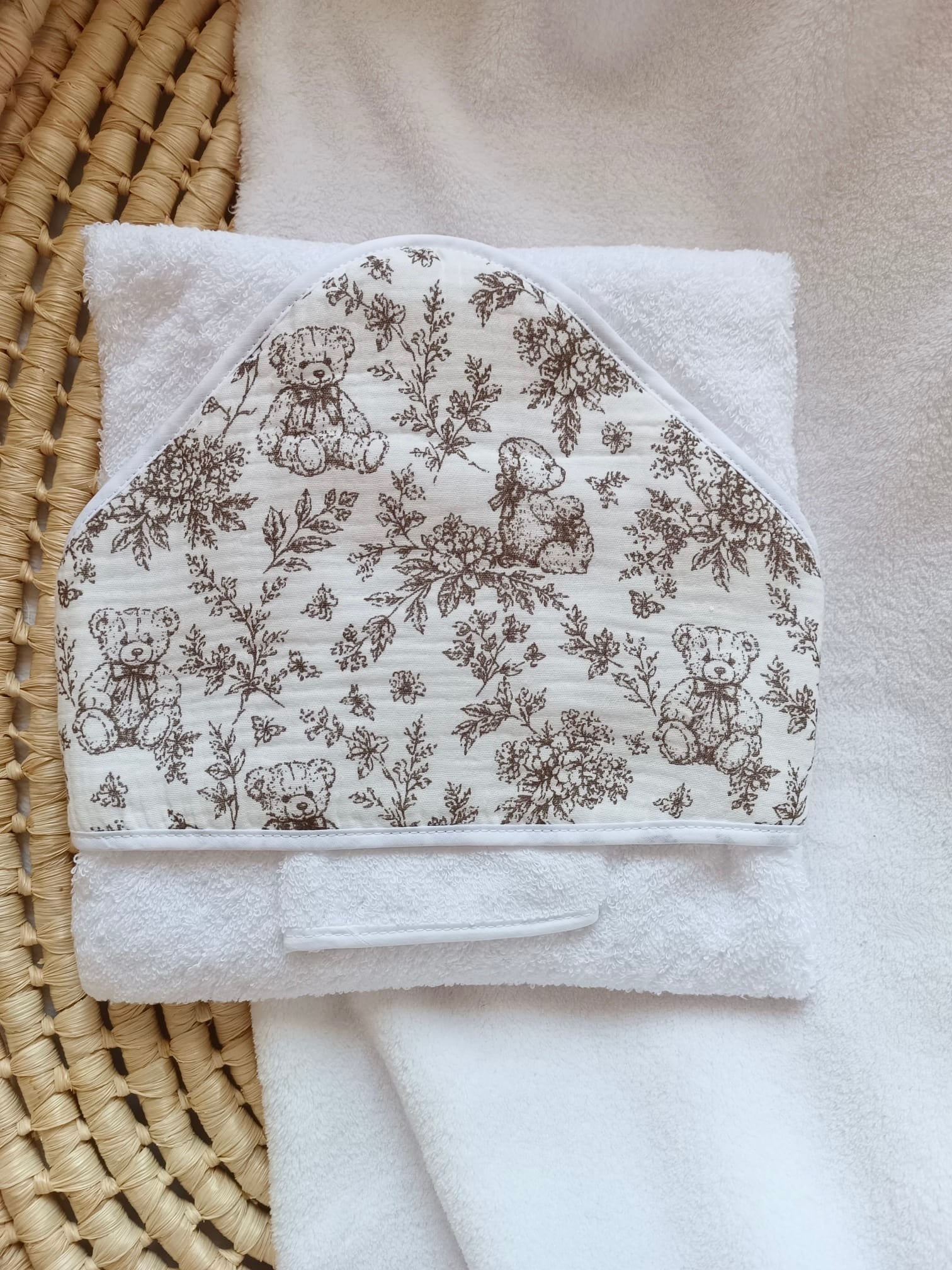 Cape de bain bébé personnalisée en gaze de coton - Rêve d'Ourson