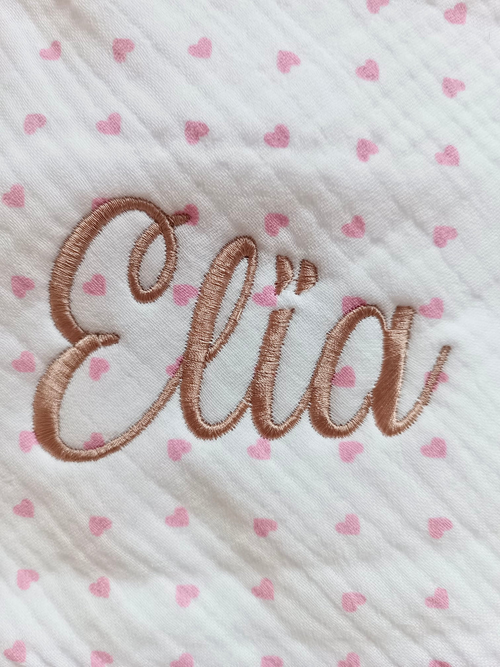 Cape de bain en gaze de coton cœurs rose - personnalisable -