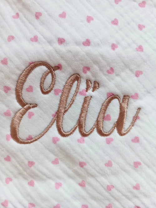 Cape de bain en gaze de coton cœurs rose - personnalisable -