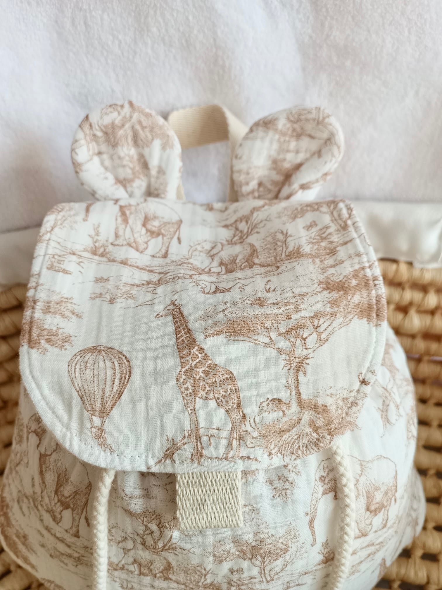 Sac à dos en gaze de coton safari tons beige- personnalisable -