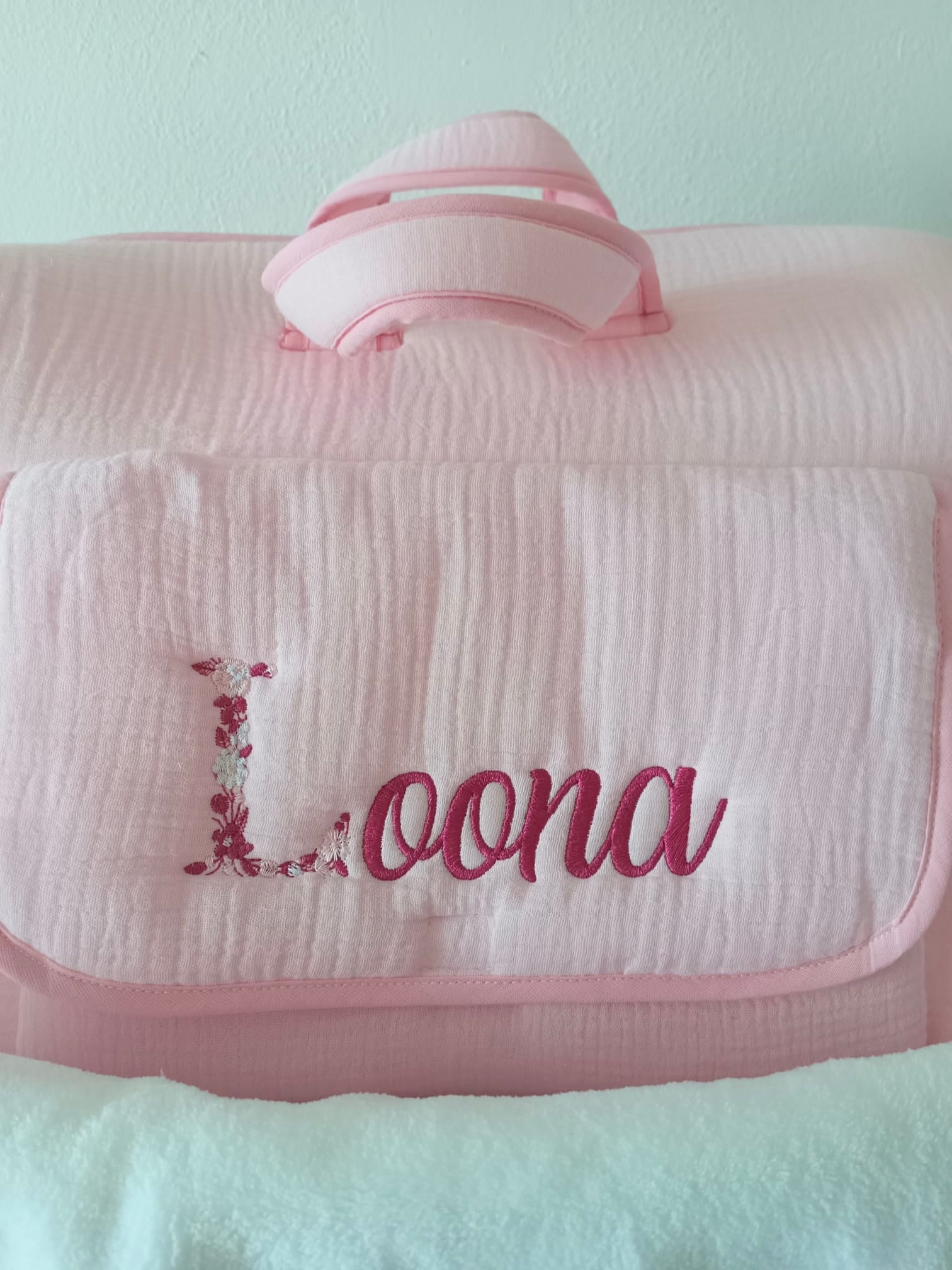 Sac à langer en gaze de coton rose - personnalisable -