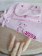 Combinaison rose 100% coton, 3 pièces, 0/3 mois - personnalisable -